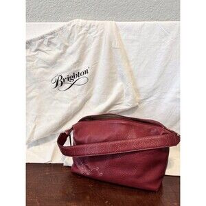 BRIGHTON Vintage Hobo Shoulder Bag Red Embroidered Pebble Leather Handbag